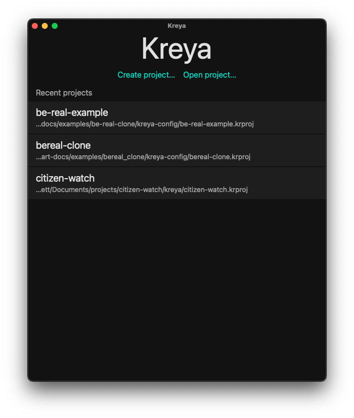 Kreya Welcome Screen